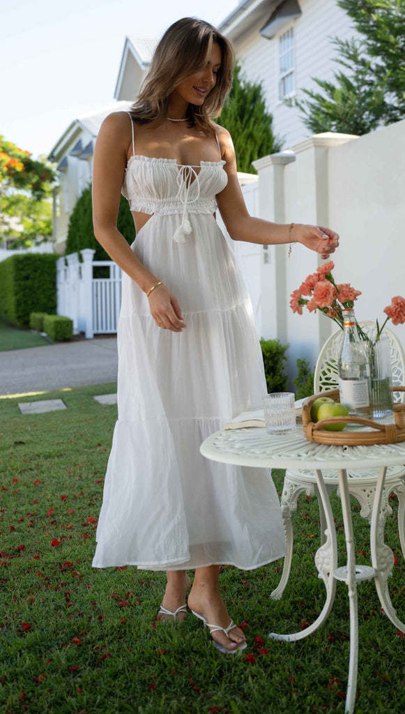 Tied Up Backless Ruched Tiered Pleated Slip Maxi Dress