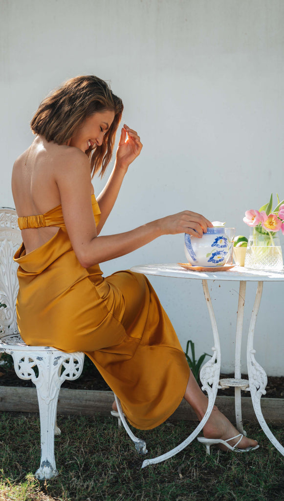 Half Open Back Sleeveless Silky Maxi Dress