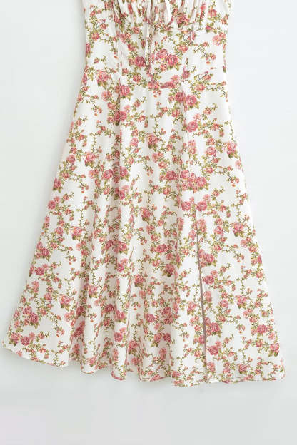 Tied Up Lace Up Floral Print Slit A-Line Vacation Slip Midi Dress