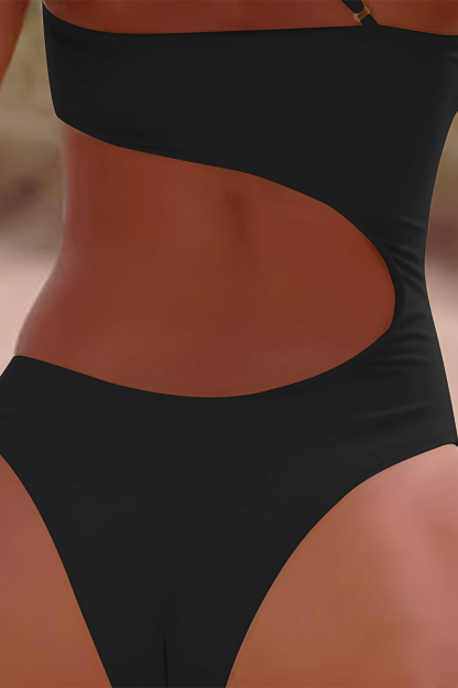 One-Shoulder Straps Ruched Asymmetric One-Piece Swimsuit-White