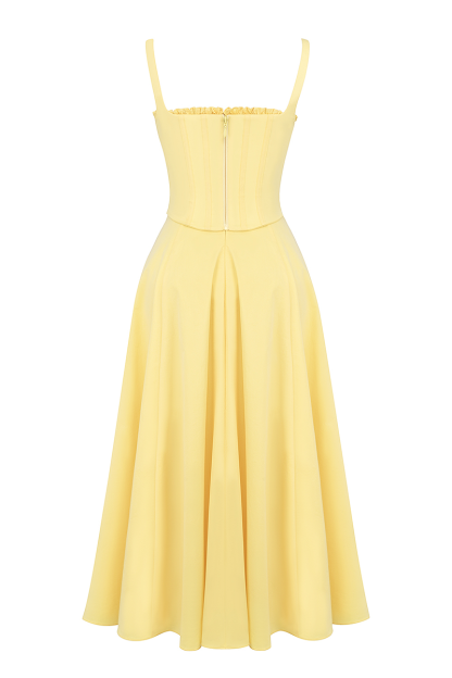 Spaghetti Strap Corset A-Line Slit Hem Midi Dresses-Yellow