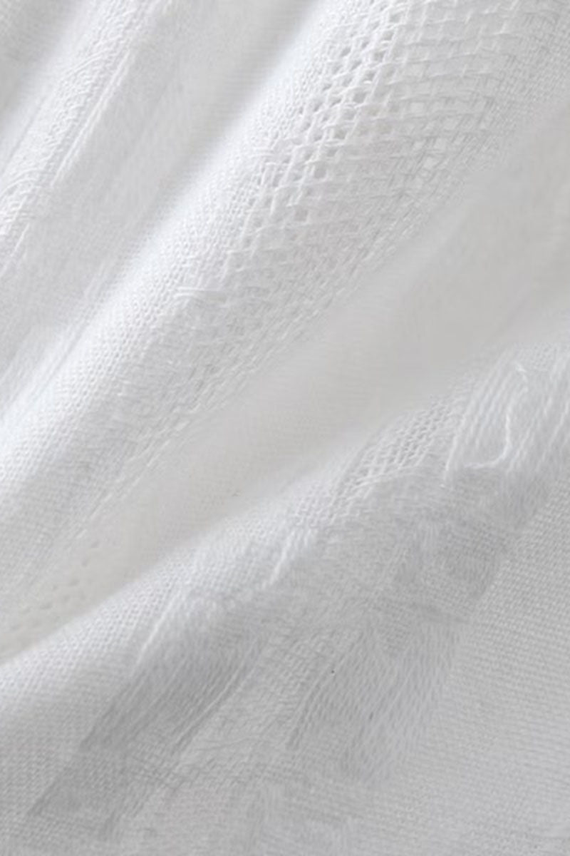 Square Neck Low Back Texture A-Line Sleeveless Mini Dresses-White