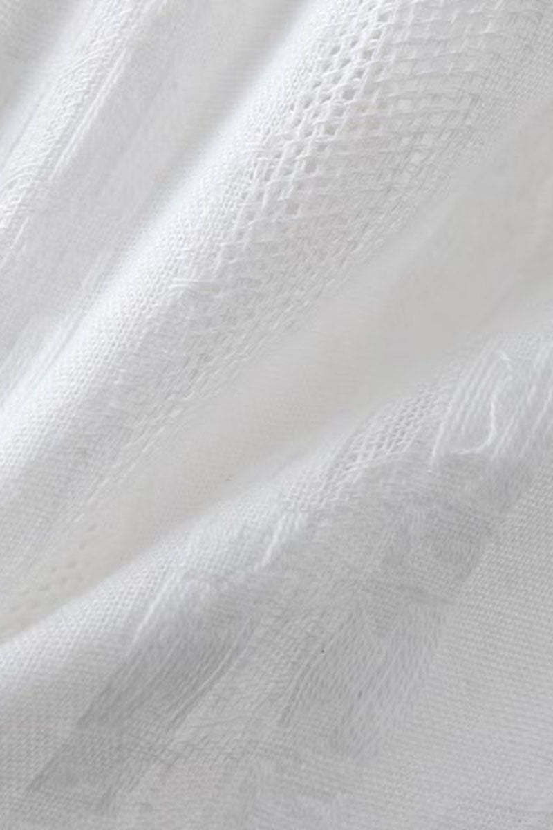 Square Neck Low Back Texture A-Line Sleeveless Mini Dresses-White