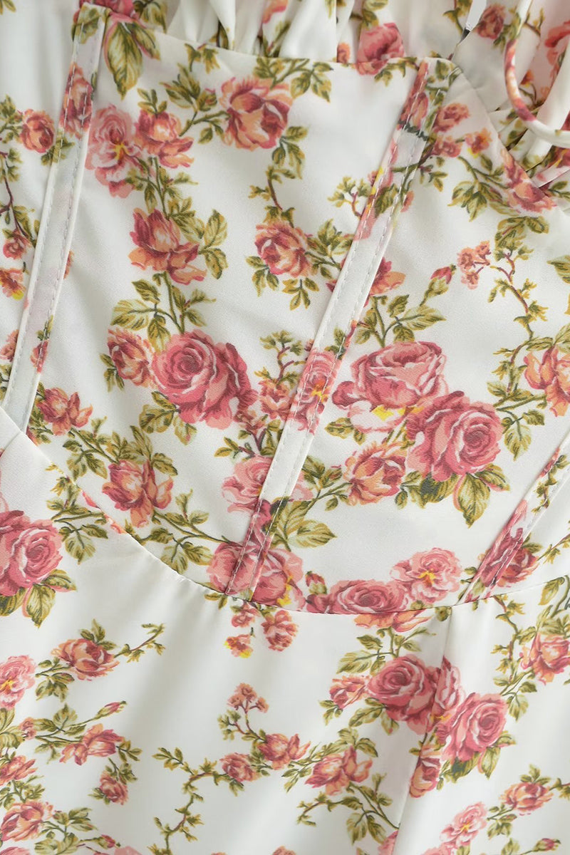 Tied Up Lace Up Floral Print Slit A-Line Vacation Slip Midi Dress