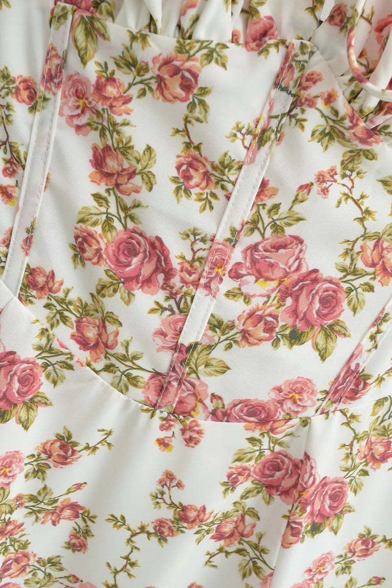 Tied Up Lace Up Floral Print Slit A-Line Vacation Slip Midi Dress