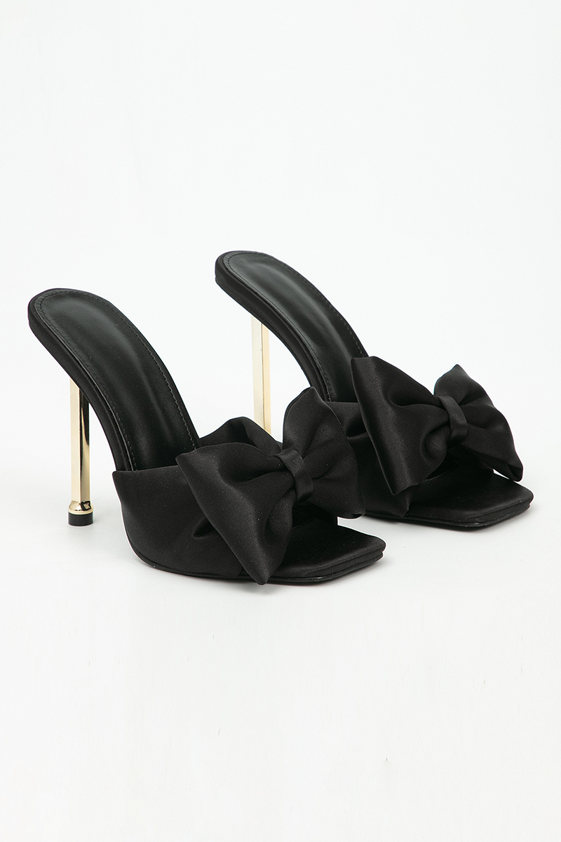 Square Toe Bow Decor High-Heeled Slippers-Green