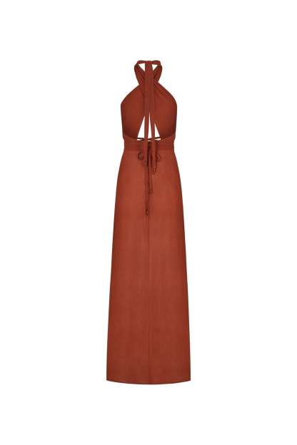 Cross Halter Sleeveless Slit Maxi Dresses