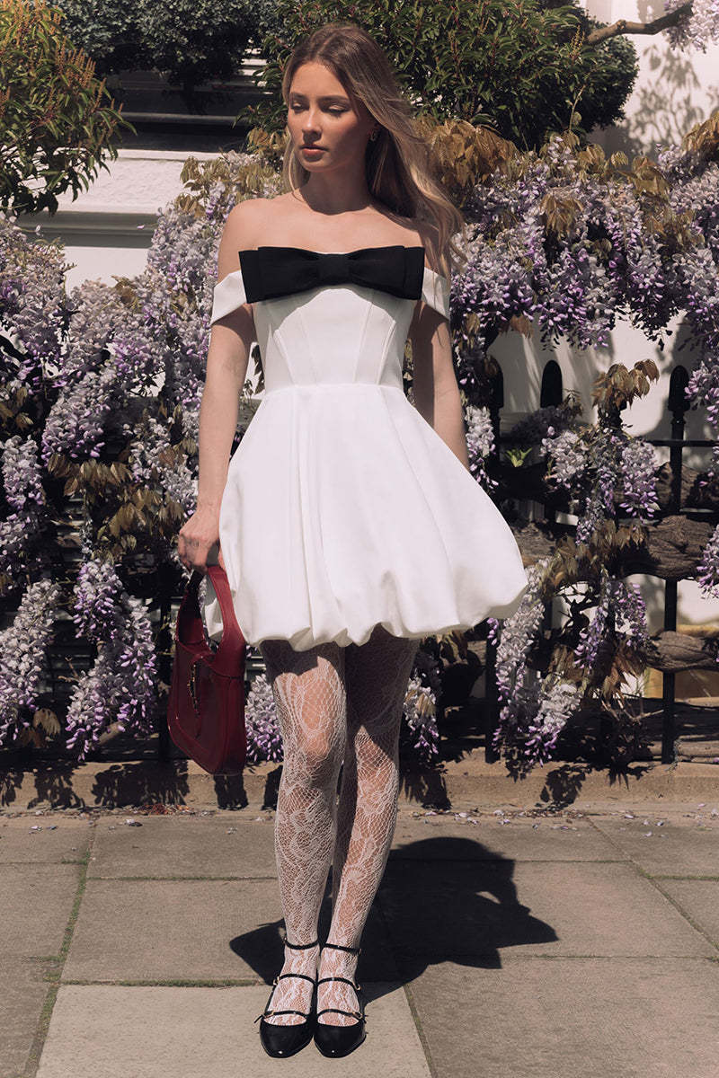 Bowknot Decor Off Shoulder Corset Party Mini Dresses-White