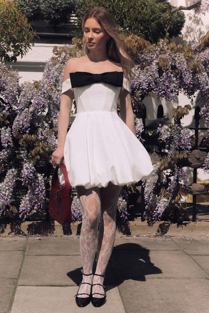 Bowknot Decor Off Shoulder Corset Party Mini Dresses-White