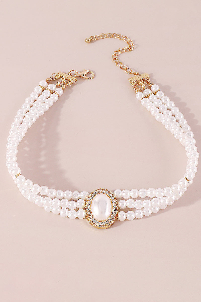Elegant Layered Pearl Rhinestone Alloy Necklace