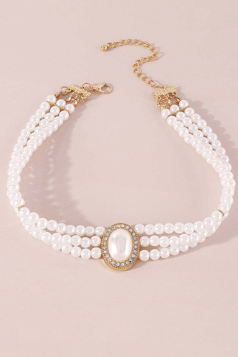 Elegant Layered Pearl Rhinestone Alloy Necklace
