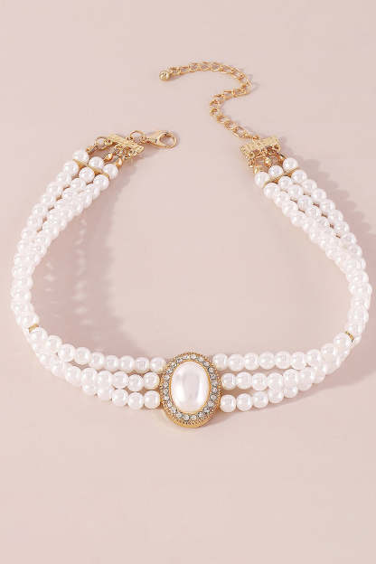Elegant Layered Pearl Rhinestone Alloy Necklace