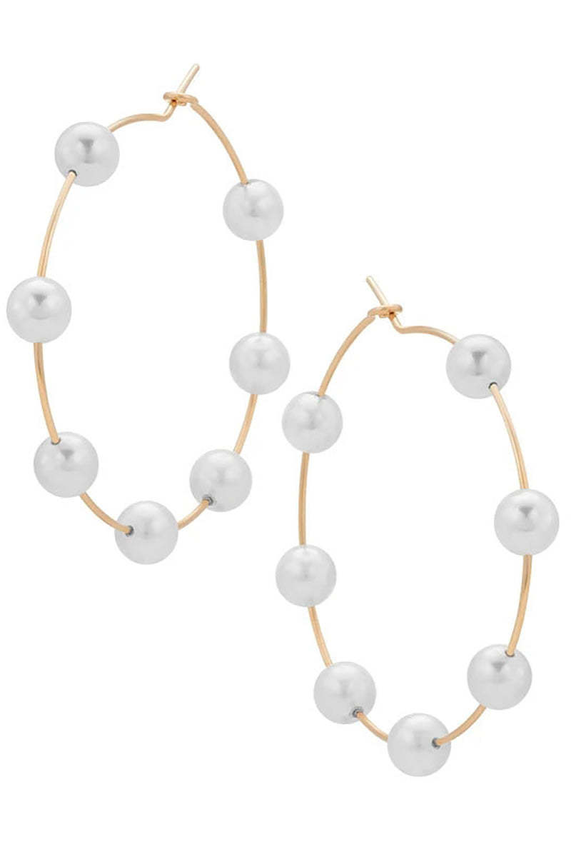Pearls Decor Oversized Hoop Earrings-Gold1
