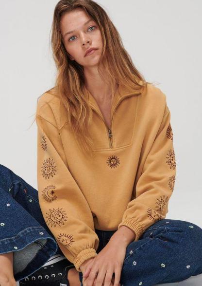 Embroidered Hoodie Pant Set Tracksuit - Yellow