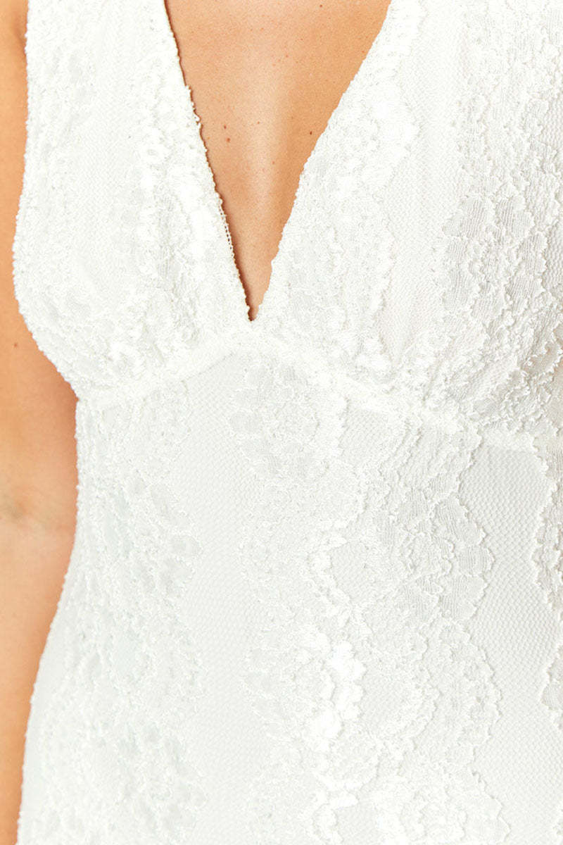 V Neck Open Back Slim Fit Lace Elegant Maxi Dresses-White Pre Order