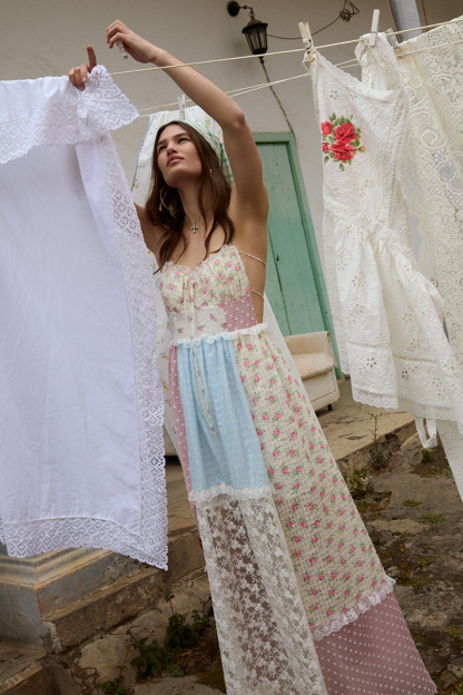 Mixed Prints Patchworks Halter Open Back Maxi Dresses-Pink Pre Order