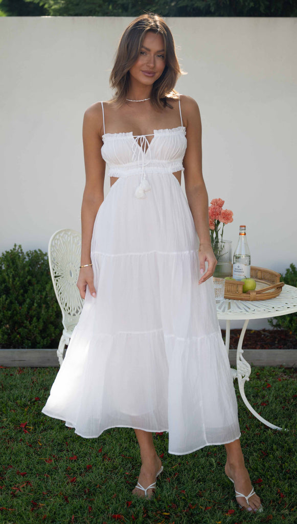 Tied Up Backless Ruched Tiered Pleated Slip Maxi Dress