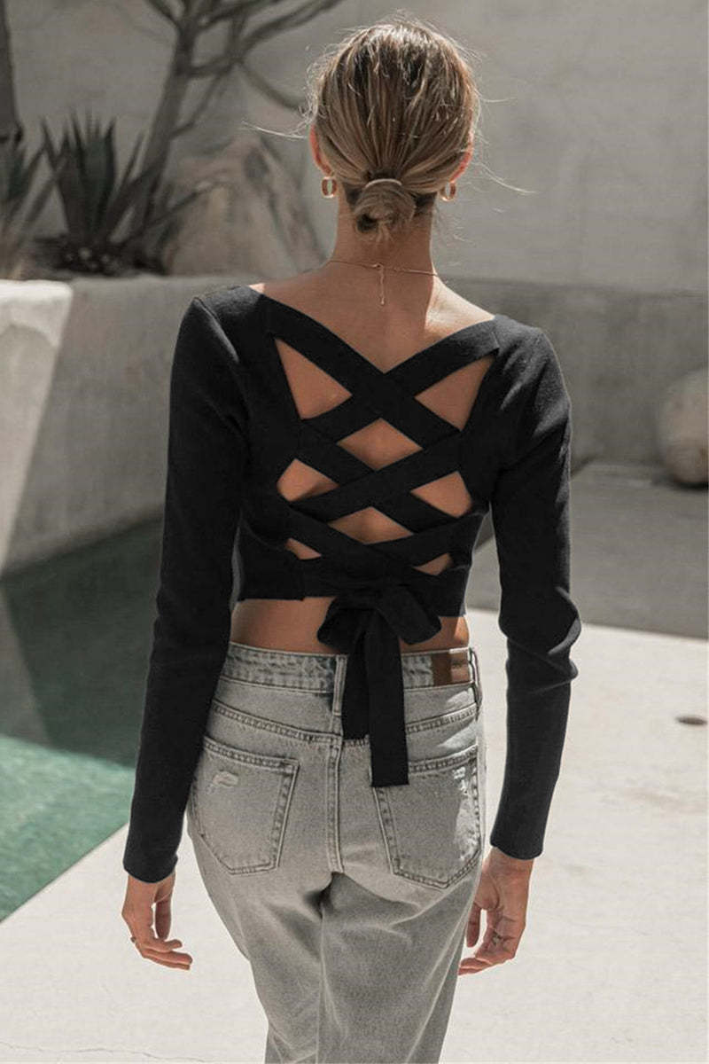 Square Neck Back Lace Up Tied Slim Top
