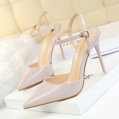 Burnished Plain Pointy Toe Ankle Strap Buckle Stiletto Heels