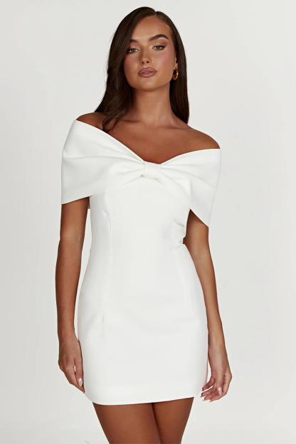 Bow Shaped Dropped Shoulder Short Sleeve Slim Fit Cocktail Party Mini Dresses-Red