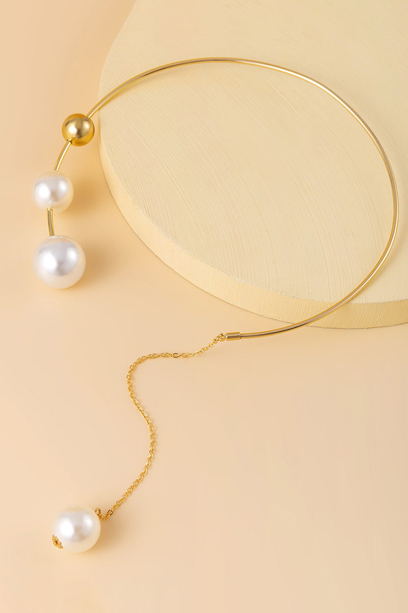 Alloy Pearl Chain Necklace Round Ring Beads Dangle Earrings