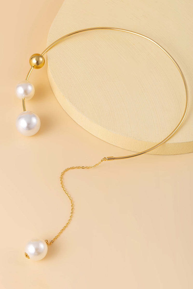 Alloy Pearl Chain Necklace Round Ring Beads Dangle Earrings