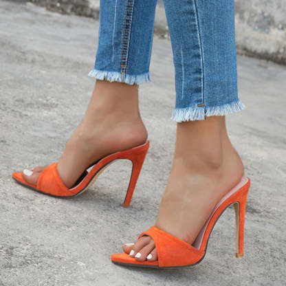 Casual Solid Color Quilted Pointed Toe Slides Stiletto Heels