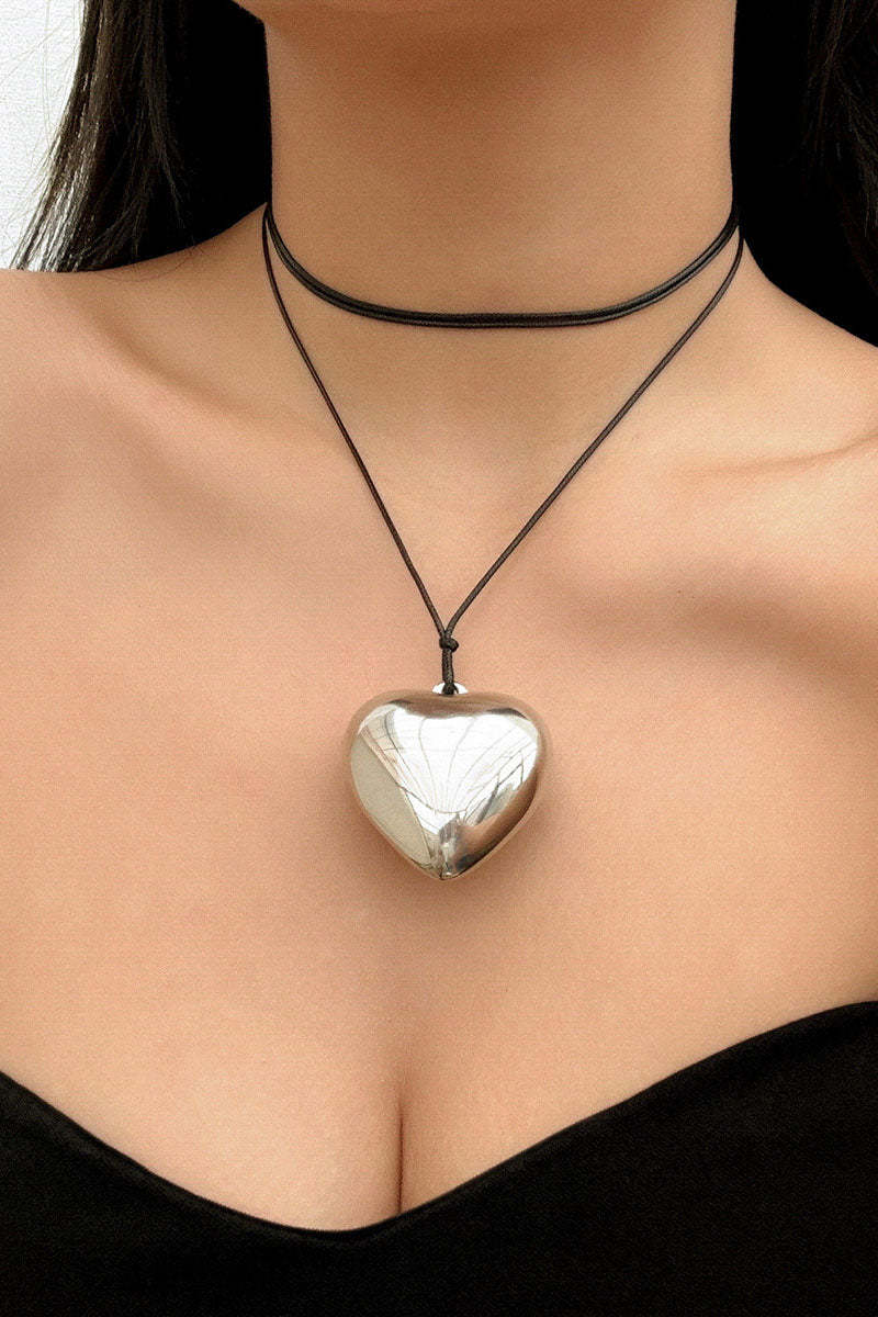 Alloy Heart Pendant Decor String Tied Up Necklace