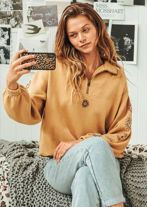 Embroidered Hoodie Pant Set Tracksuit - Yellow