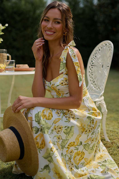 Floral Print Tied Strap Sleeveless Vacation Midi Dresses