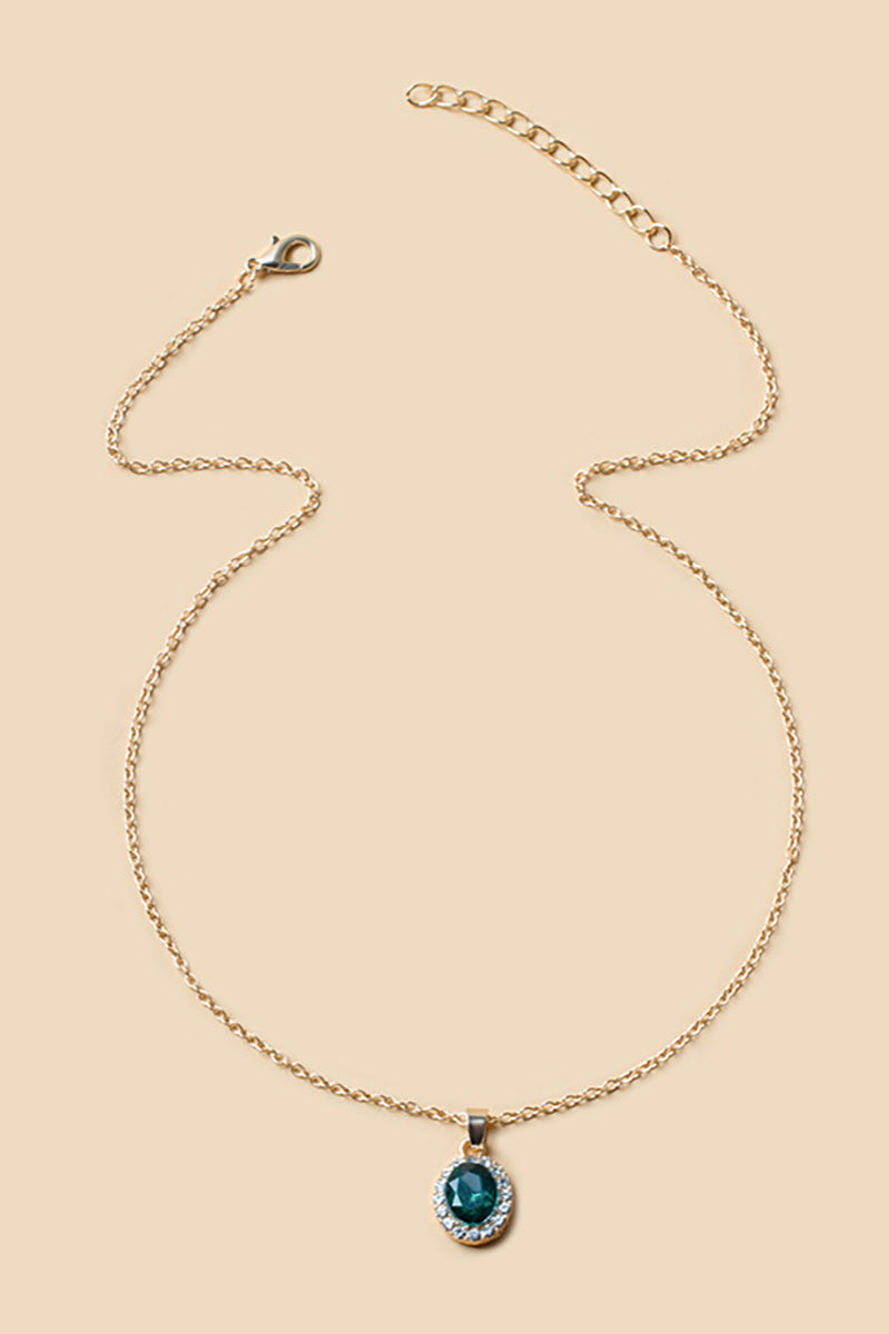 Crystal Gem Drop Shaped Pendant Alloy Necklace-Green