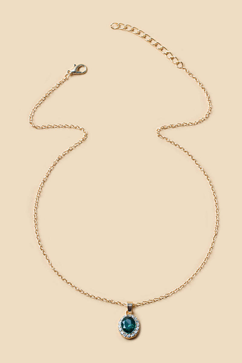 Crystal Gem Drop Shaped Pendant Alloy Necklace-Green