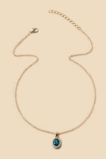 Crystal Gem Drop Shaped Pendant Alloy Necklace-Green
