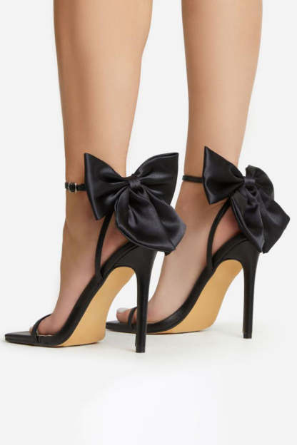 PU Leather Bow Decor Buckle High Heel Party Sandals