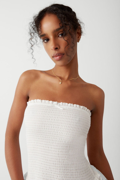 Ruched Patchwork Semi Sheer Hem Party Mini Tube Dresses-White Pre Order