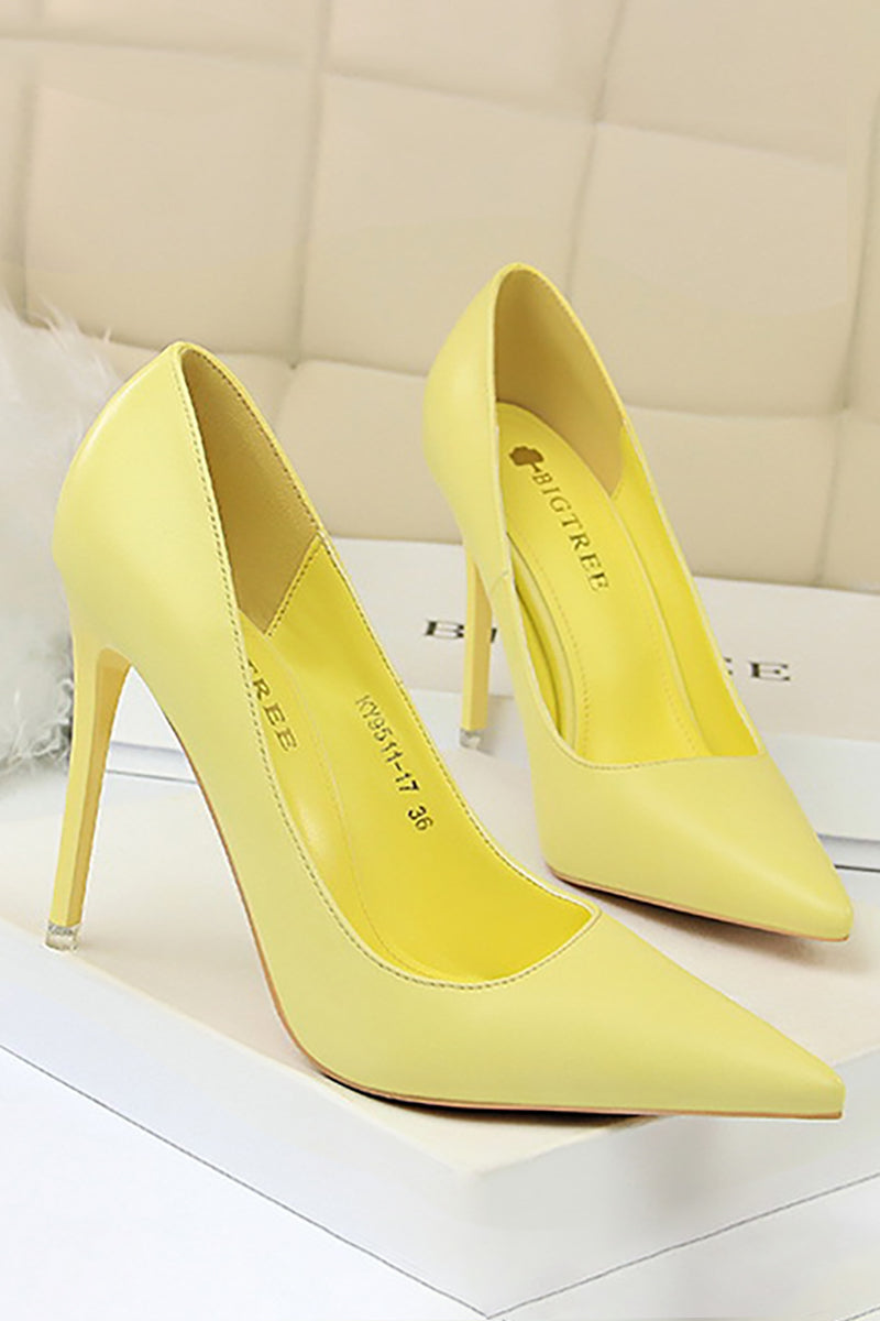 PU Leather Solid Color Pointy Toe Stiletto Heels-Black