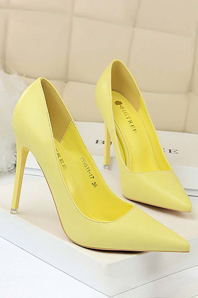 PU Leather Solid Color Pointy Toe Stiletto Heels-Black