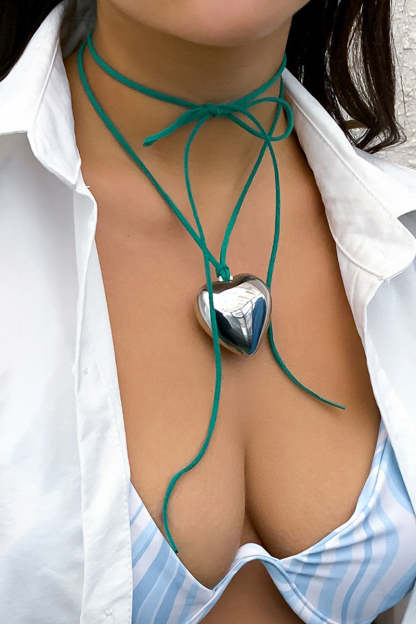 Alloy Heart Pendant Decor String Tied Up Necklace