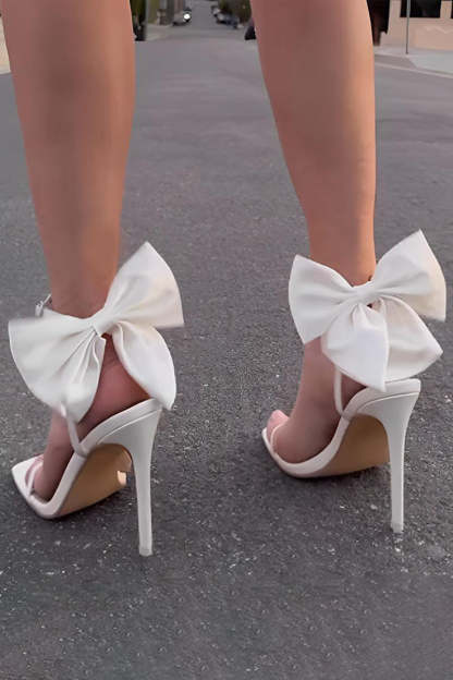 PU Leather Bow Decor Buckle High Heel Party Sandals