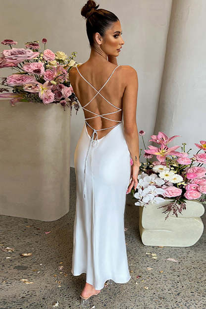 Tied Up Backless Cami High Slit Maxi Gown Dresses