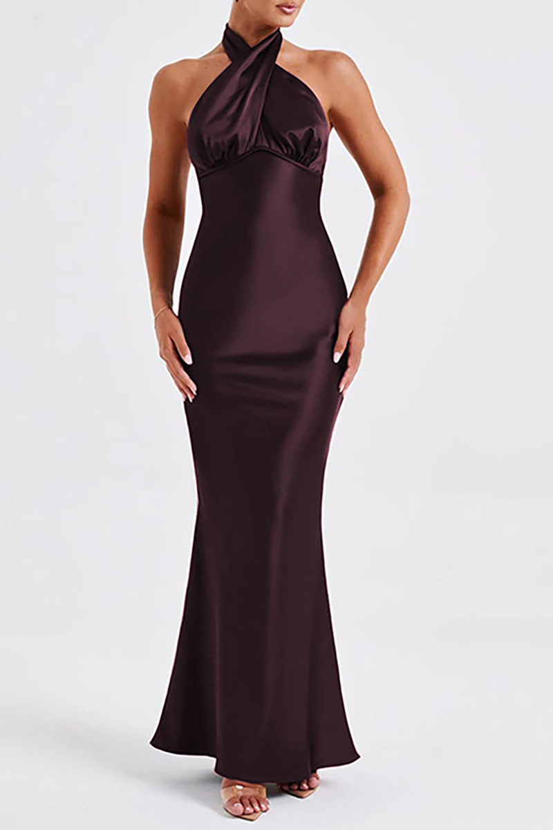 Cross Halter Bodycon Tie Up Open Back Gowns Maxi Dresses-Navy