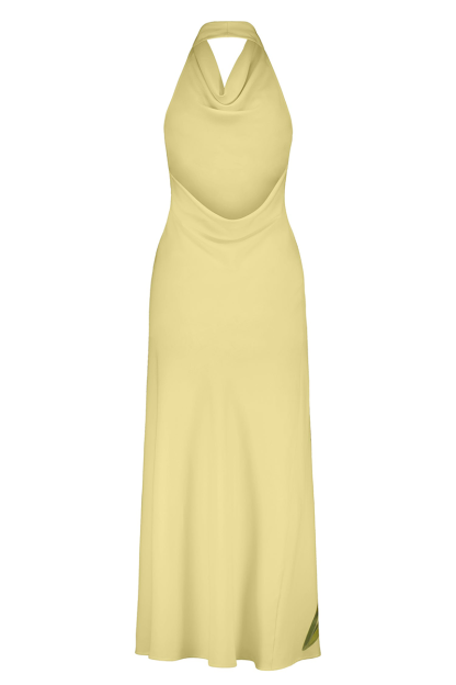 Floral Print Cowl Neck Backless Slim Fit Maxi Dresses-Yellow