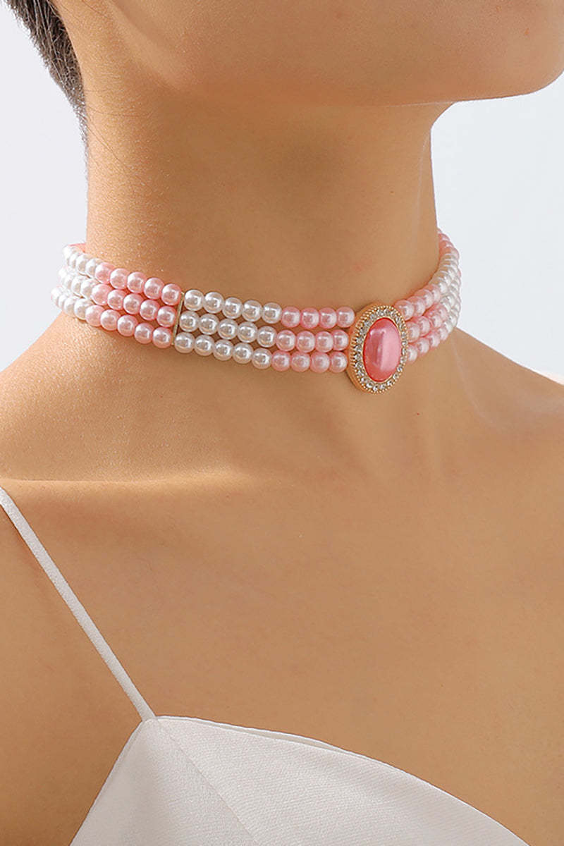 Elegant Layered Pearl Rhinestone Alloy Necklace
