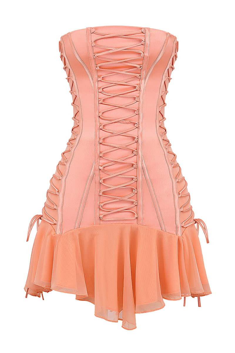 Strapless Lace Up Slim Fit Irregular Mini Dresses-White Pre Order