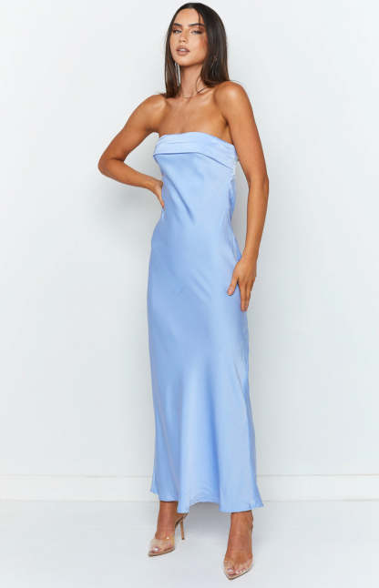 Half Open Back Sleeveless Silky Maxi Dress