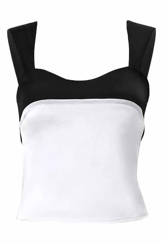 Colorblock Trim Wide Straps Sleeveless Top-White