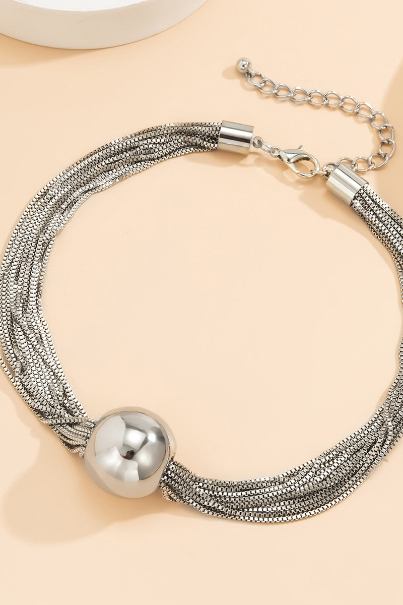 Mental Ball Tiered Chain Punk Necklace Bracelet