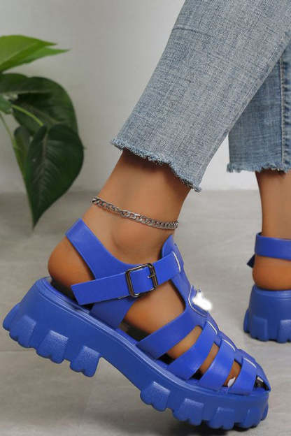 Platform Cutout Buckle Roman Sandals