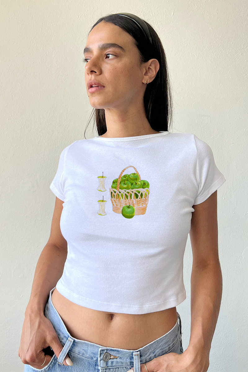 Strawberries Print Short Sleeve Casual Crop T-shirt-White