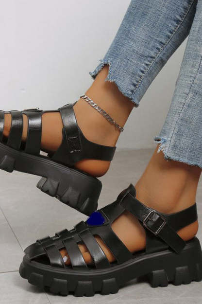 Platform Cutout Buckle Roman Sandals